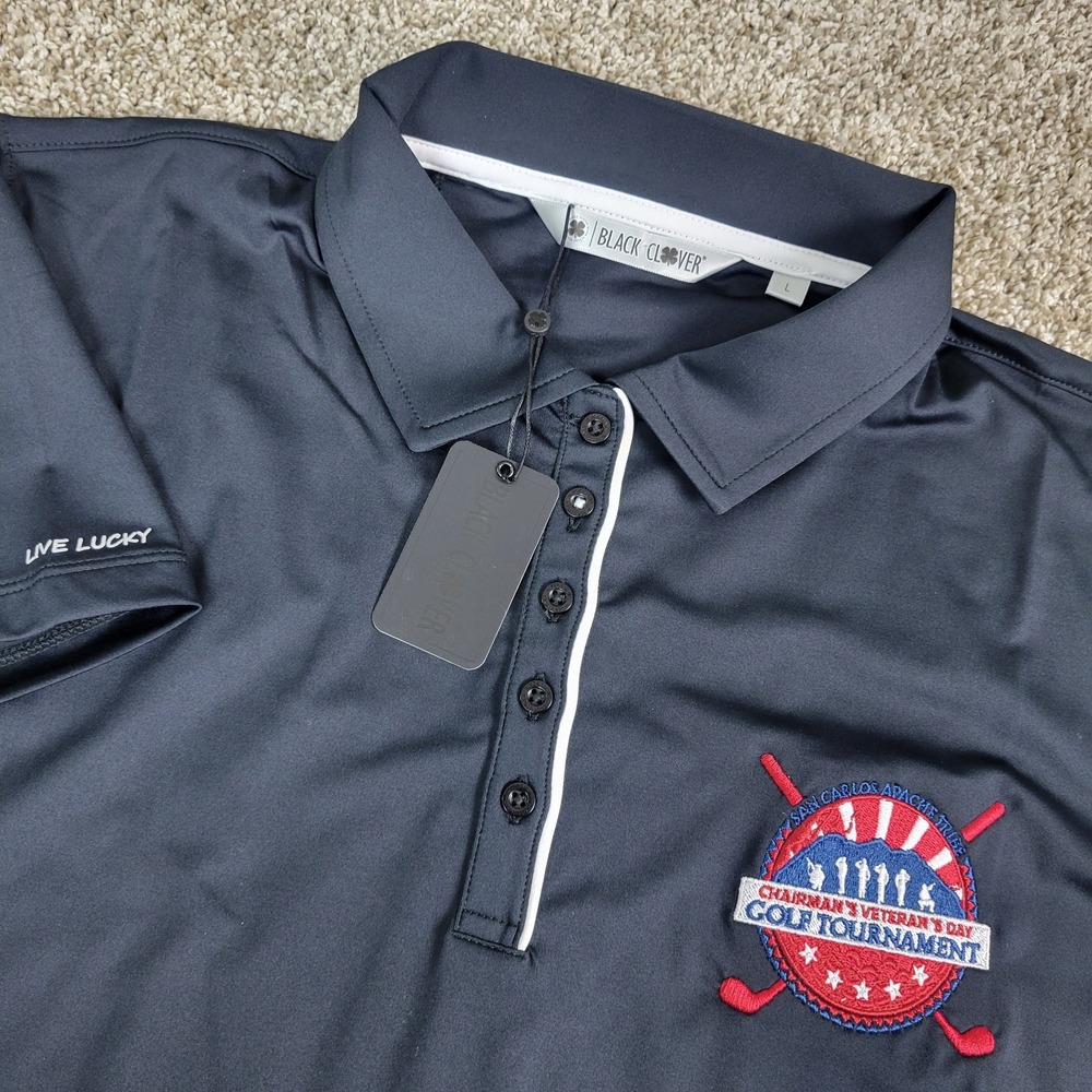 NWT Black Clover Live Lucky Womens Large Black Performance Stretch Polo SS‎